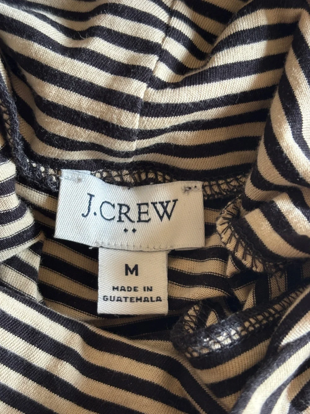 J. Crew Black and Cream Striped Lightweight Turtleneck, Size M